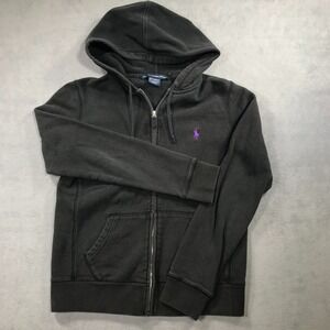 Ralph Lauren Sport Women's Hoodie Size M Black Full Zip Vintage Y2K Pony Logo